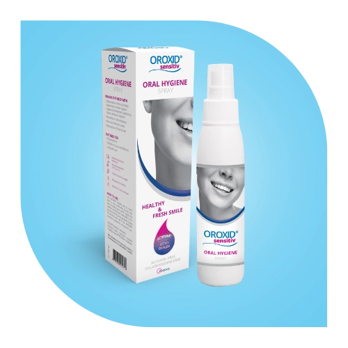 Produkt OROXID Sensitiv sprej na modrém pozadí