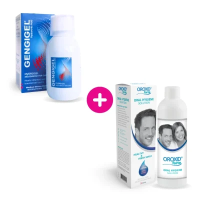 produkt gengigel hydrogel a oroxid forte roztok ve výhodné sadě na zánět dásní