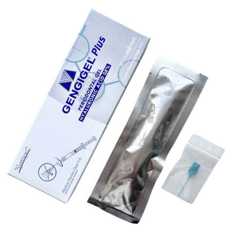 Krabička a stříkačka produktu gengigel syringe. Ukázka balení.
